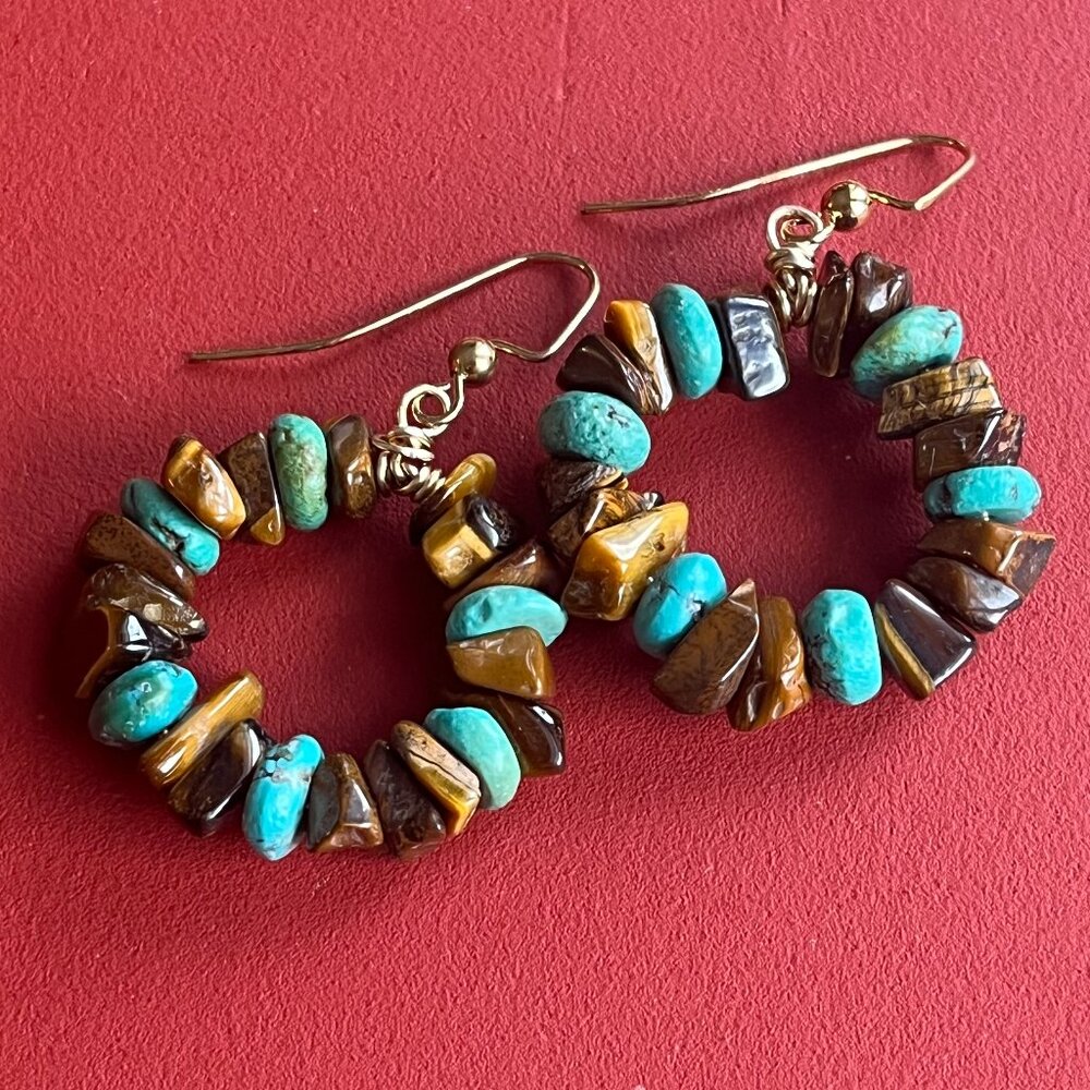 Turquoise and Tiger’s Eye Dangle Earrings | Southwestern Boho Gemstone Jewelry